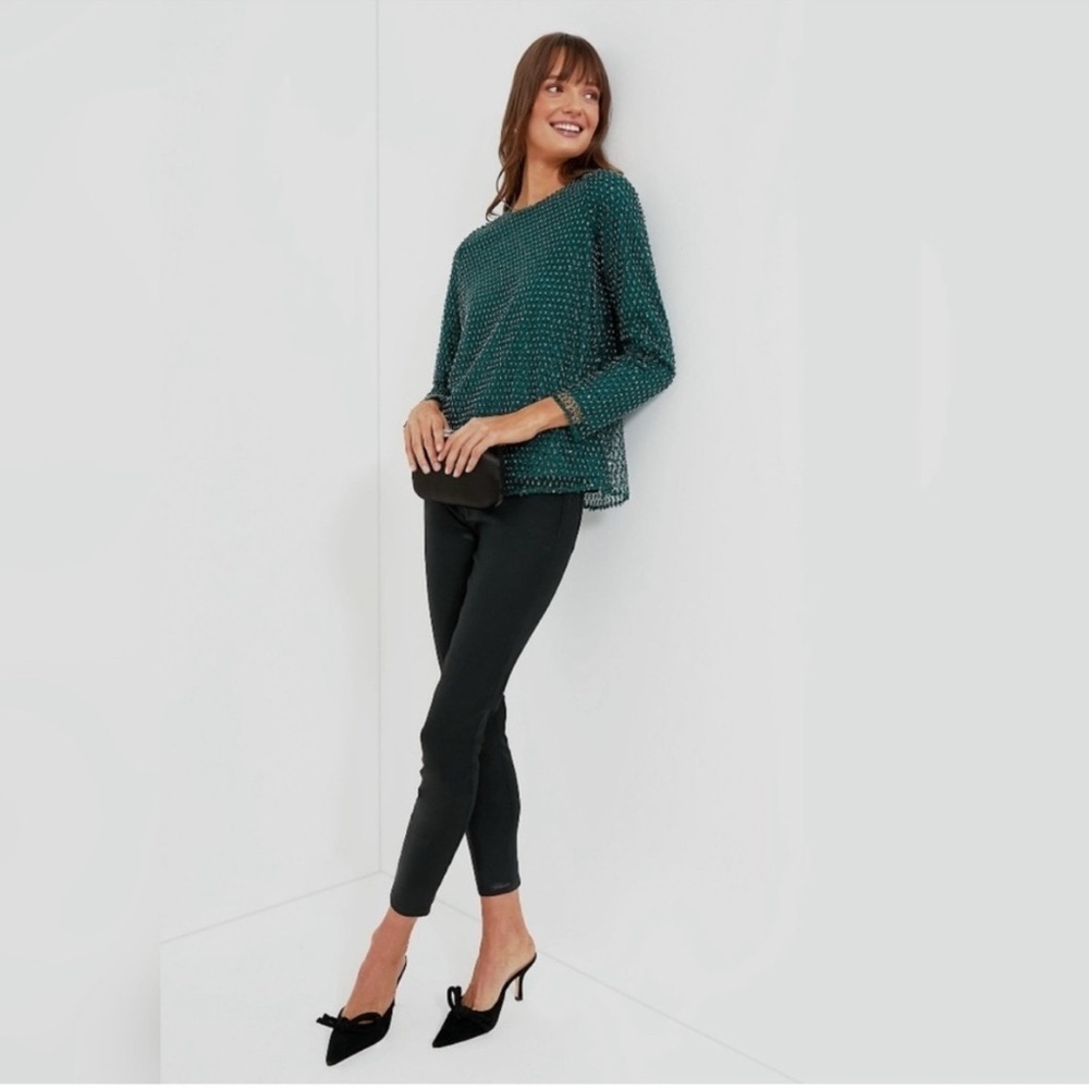 Tuckernuck Hyacinth House Gemma Sequin Blouse XS Green Holiday Glam NWT - Picture 1 of 6